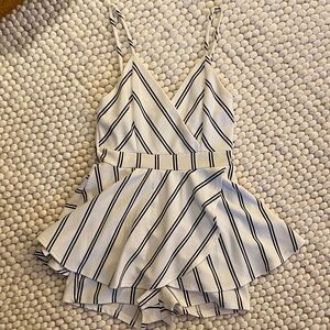 Akira White and black Striped Ruffle Romper size small S